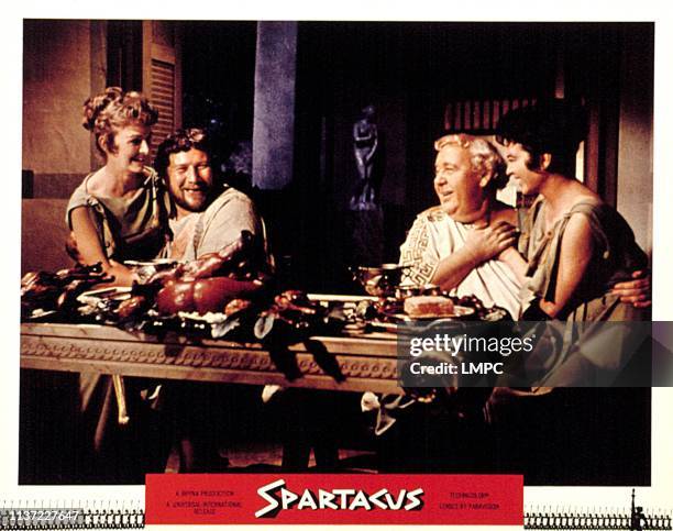 Spartacus, lobbycard, Jill Jarmyn, Peter Ustinov, Charles Laughton, Jo Summers, 1960.