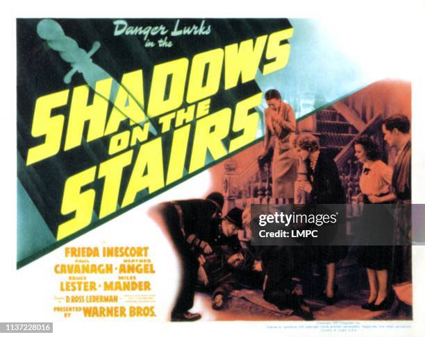 Shadows On The Stairs, lobbycard, Charles Irwin, Turhan Bey, Lumsden Hare, Frieda Inescort, Heather Angel, Bruce Lester, 1941.