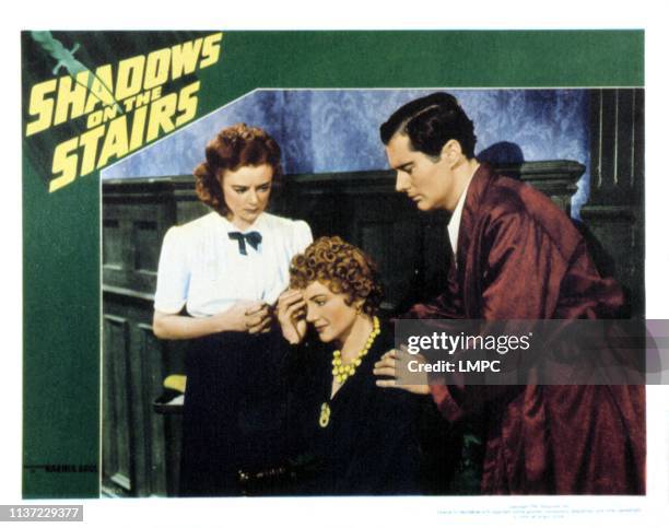 Shadows On The Stairs, lobbycard, Heather Angel, Frieda Inescort, Bruce Lester, 1941.