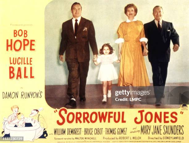 Sorrowful Jones, lobbycard, Bob Hope, Mary Jane Saunders, Lucille Ball, William Demarest, 1949.