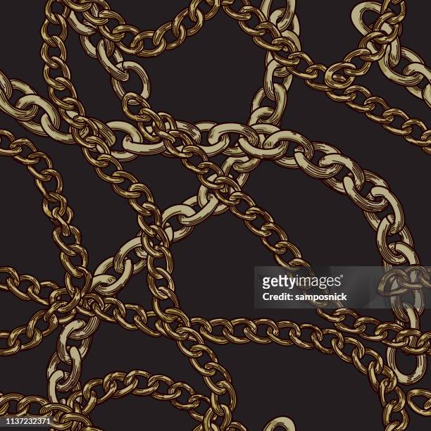 80er 90er jahre retro baroque gold chain pattern - gold chain stock-grafiken, -clipart, -cartoons und -symbole