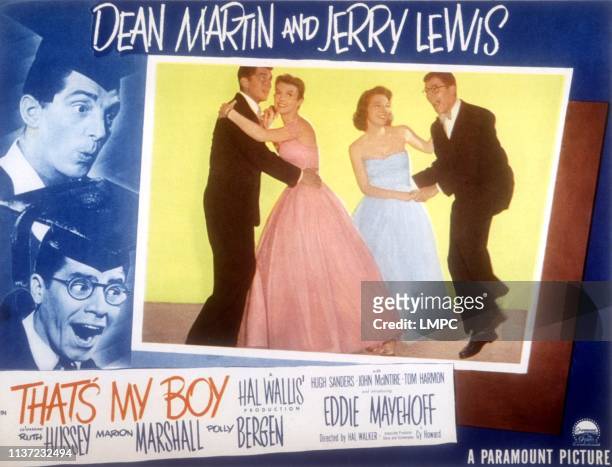 That's My Boy, poster, US lobbycard, insert from left: Dean Martin, Polly Bergen, Marion Marshall, Jerry Lewis, 1951.
