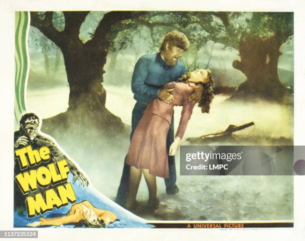 The Wolf Man, US lobbycard, from left, Lon Chaney, Jr, Evelyn Ankers, 1941.
