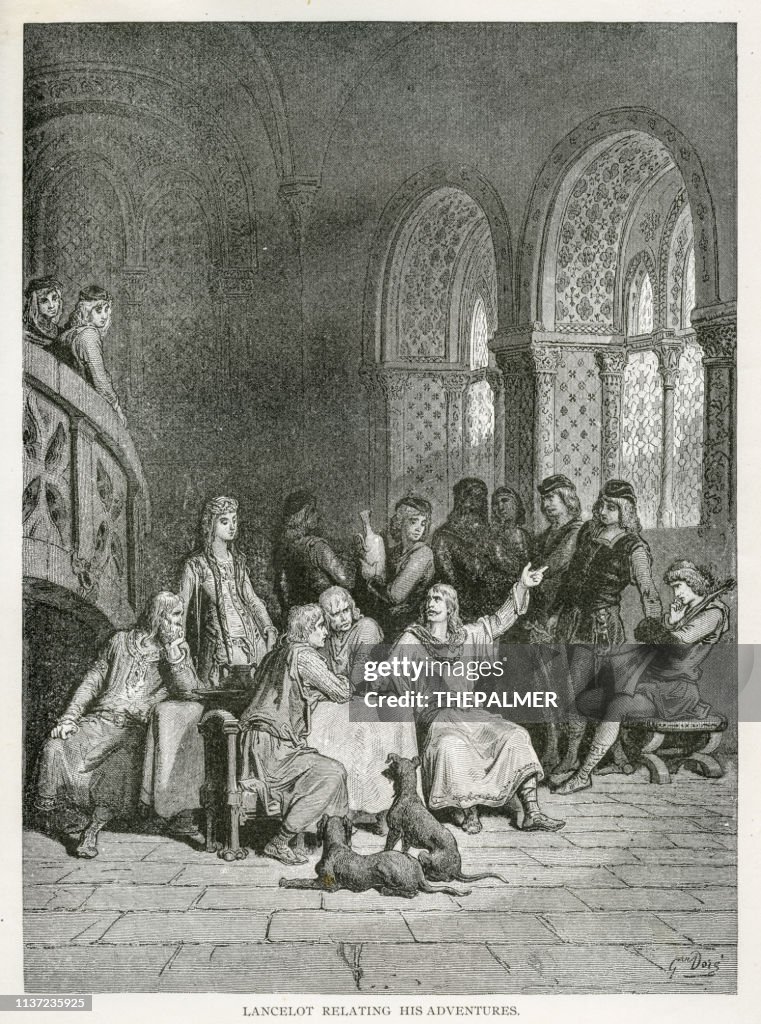 Lancelot relating his adventures engraving 1889