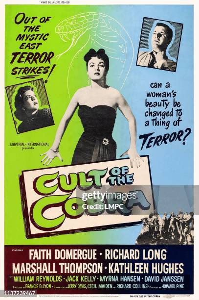 Cult Of The Cobra, poster, l-r: Kathleen Hughes, Faith Domergue, Marshall Thompson on poster art, 1955.