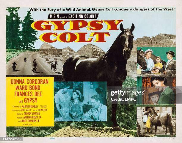 Gypsy Colt, US lobbycard, center from left: Frances Dee, Donna Corcoran, Ward Bond, 1953.
