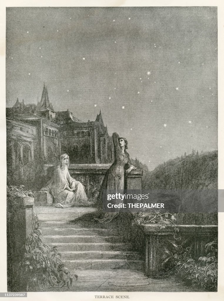 The terrace scene engraving 1889