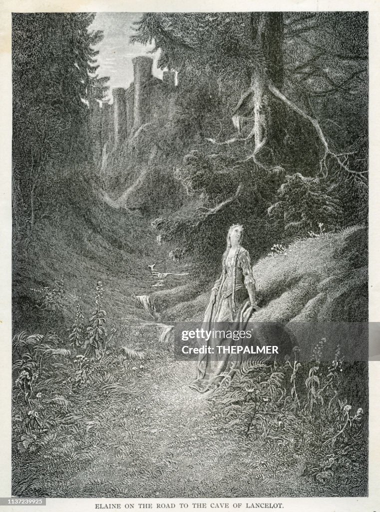 Elaine on the road to the cave of Lancelot engraving 1889