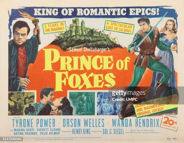Prince Of Foxes, lobbycard, Orson Welles, Tyrone Power, Wanda Hendrix, 1949.