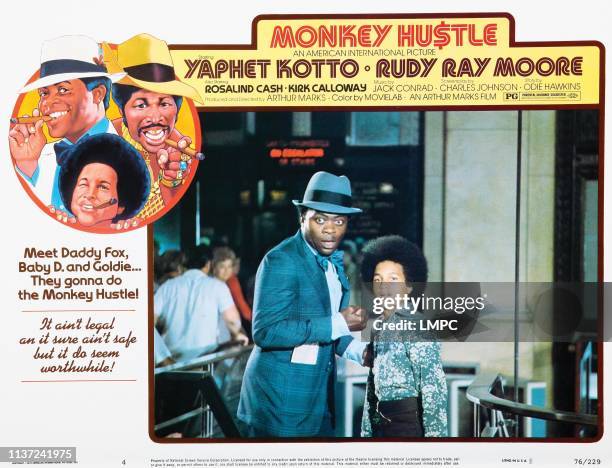 The Monkey Hustle, lobbycard, top from left: Yaphet Kotto, Donn C. Harper, Rudy Ray Moore, center: Yaphet Kotto, Donn C. Harper, 1976.