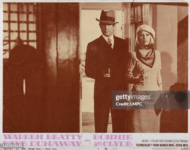 Bonnie And Clyde, lobbycard, from left: Warren Beatty, Faye Dunaway, 1967.