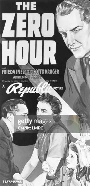 The Zero Hour, poster, US poster, from left: Donald Douglas, Frieda Inescort, Ann E. Todd, Otto Kruger , 1939.