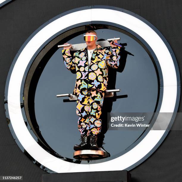 Bad Bunny performs on Coachella Stage during the 2019 Coachella Valley Music And Arts Festival on April 14, 2019 in Indio, California.