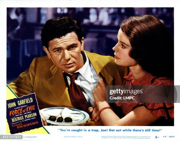 Force Of Evil, poster, from left, John Garfield, Beatrice Pearson, 1948.