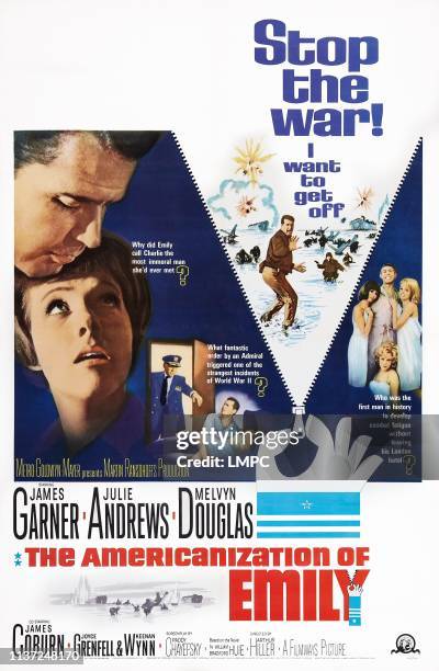 The Americanization Of Emily, poster, l-r: James Garner, Julie Andrews, James Coburn, Kathy Kersh, janine Gray , poster art, 1964.