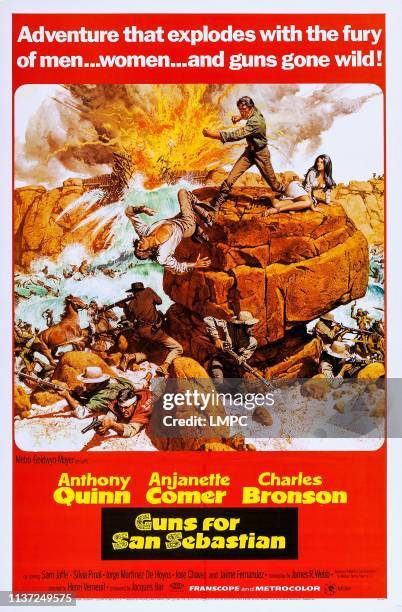 Guns For San Sebastian, poster, l-r: Charles Bronson, Anthony Quinn, Anjanette Comer on poster art, 1968.