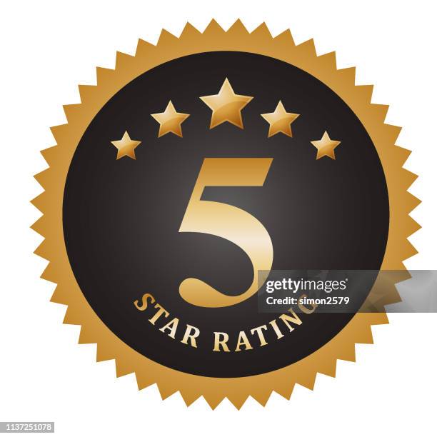 five golden rating star sticker - tag 5 stock illustrations