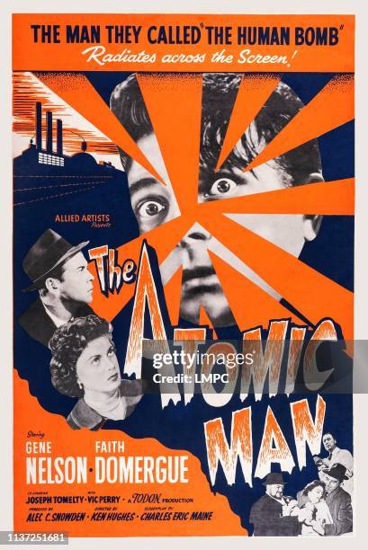 The Atomic Man, poster, , US poster art, left from top: Gene Nelson, Faith Domergue, 1955.