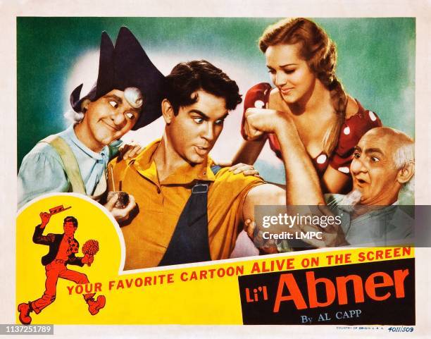 Li'l Abner, lobbycard, l-r: Mona Ray, Granville Owen, Marth O'Driscoll, Johnnie Morris on lobbycard, 1940.