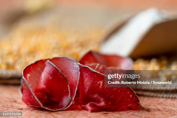 sliced bresaola, valtellina, lombardy, italy - smoked stock pictures, royalty-free photos & images