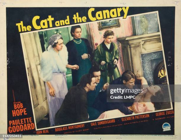 The Cat And The Canary, US lobbycard, front from left: John Beal, Bob Hope, Douglass Montgomery, Paulette Goddard, rear from left: Elizabeth...