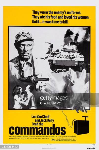 Commandos, poster, , US poster art, top: Lee Van Cleef; below: Marilu Tolo, Jack Kelly, 1968.