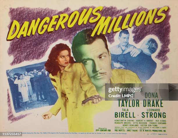 Dangerous Millions, lobbycard, from left: Dona Drake, Kent Taylor, 1946.