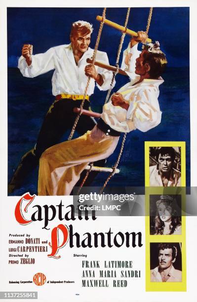 Captain Phantom, poster, , US poster art, insets from top: Maxwell Reed, Anna-Maria Sandri, Frank Latimore, 1953.