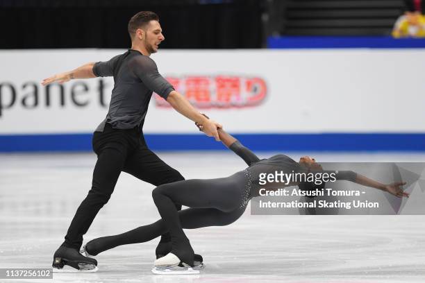 Vanessa James and Morgan Cipres of France compete in the Pairs free skating during day 2 of the ISU World Figure Skating Championships 2019 at...