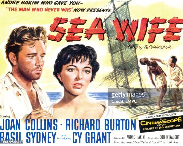 Sea Wife, poster, from left, Joan Collins, Richard Burton, 1957.