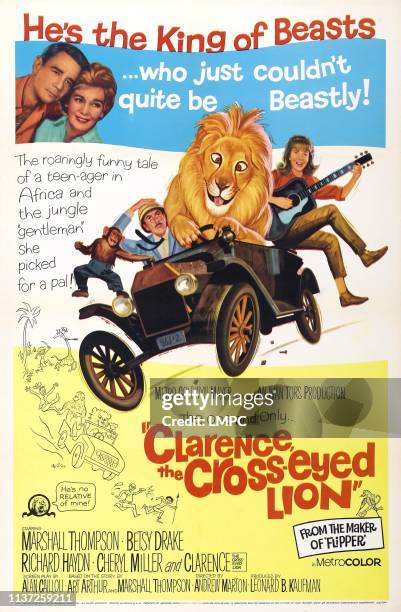 Clarence The Cross-eyed Lion, poster, US poster art, top left: Marshall Thompson, Betsy Drake; below: Richard Haydn, , Cheryl Miller, 1965.