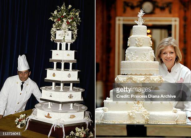 In this composite image a comparison has been made between the Royal Wedding cakes of Prince Charles, Prince of Wales and Lady Diana Spencer and that...