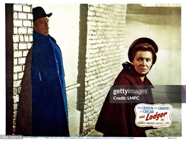 The Lodger, lobbycard, from left, Laird Cregar, Queenie Leonard, 1944.