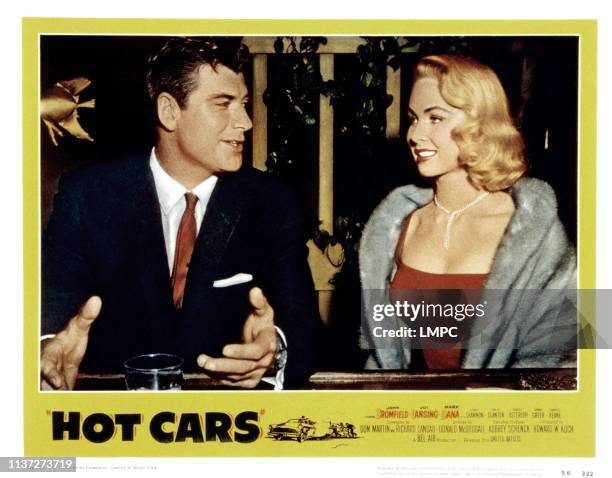 Hot Cars, lobbycard, from left, John Bromfield, Joi Lansing, 1956.