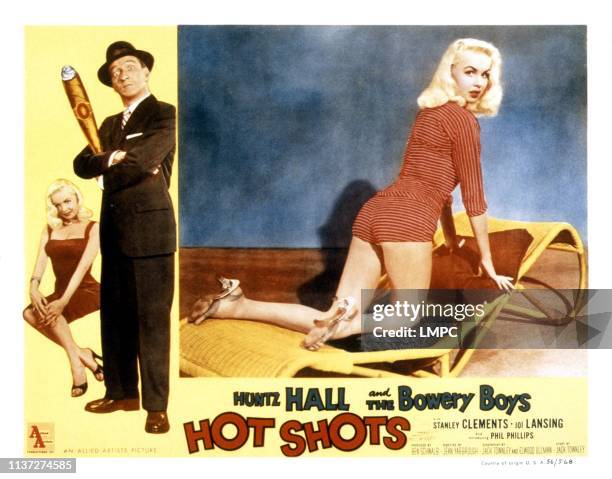 Hot Shots, lobbycard, from left, Joi Lansing, Huntz Hall, Joi Lansing, 1956.