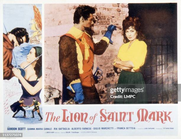 The Lion Of St. Mark, lobbycard, , from left: Gordon Scott, Gianna Maria Canale, 1963.