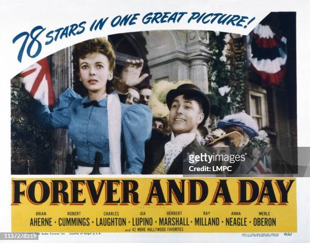Forever And A Day, lobbycard, from left, Ida Lupino, Brian Aherne, 1943.