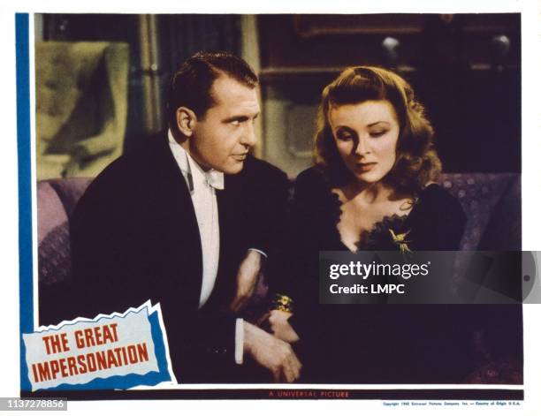 The Great Impersonation, US lobbycard, from left: Ralph Bellamy, Evelyn Ankers, 1942.