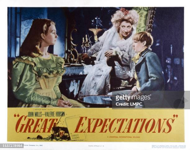 Great Expectations, US lobbycard, from left: Jean Simmons, Martita Hunt, Anthony Wager, 1946.
