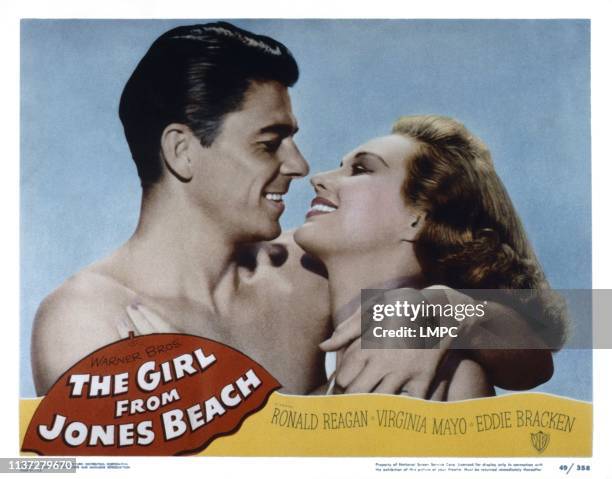 The Girl From Jones Beach, US lobbycard, from left: Ronald Reagan, Virginia Mayo, 1949.