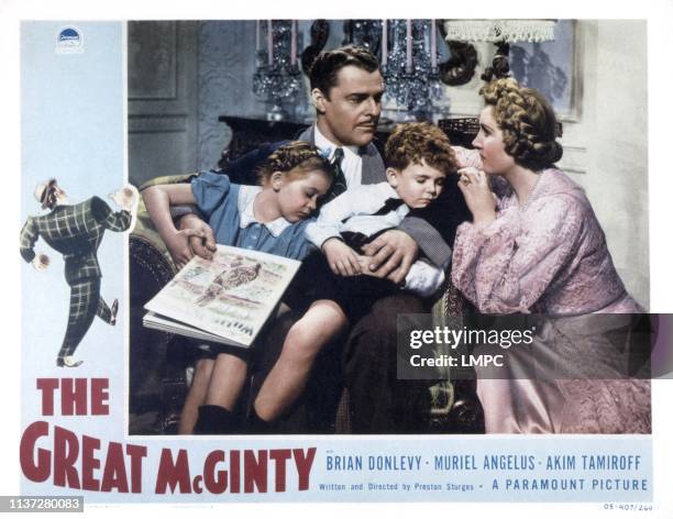 The Great Mcginty, US lobbycard, from left: Mary Thomas, Brian Donley, Donnie Kerr, Muriel Angelus, 1940.