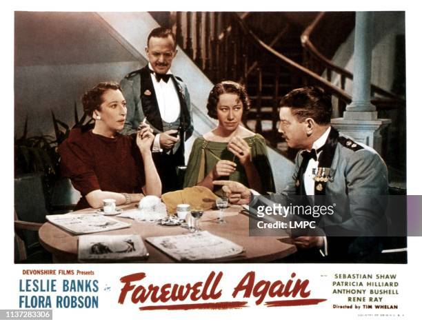 Farewell Again, lobbycard, , from left, Martita Hunt, Eliot Makeham, Flora Robson, Leslie Banks, 1937.