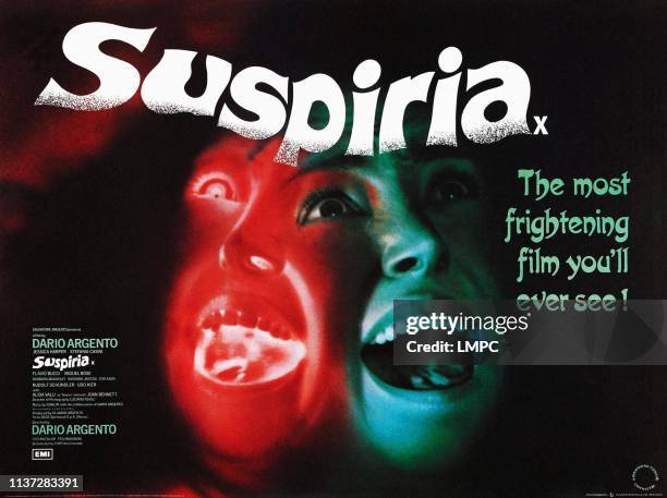 Suspiria, poster, British poster art, Jessica Harper, 1977.