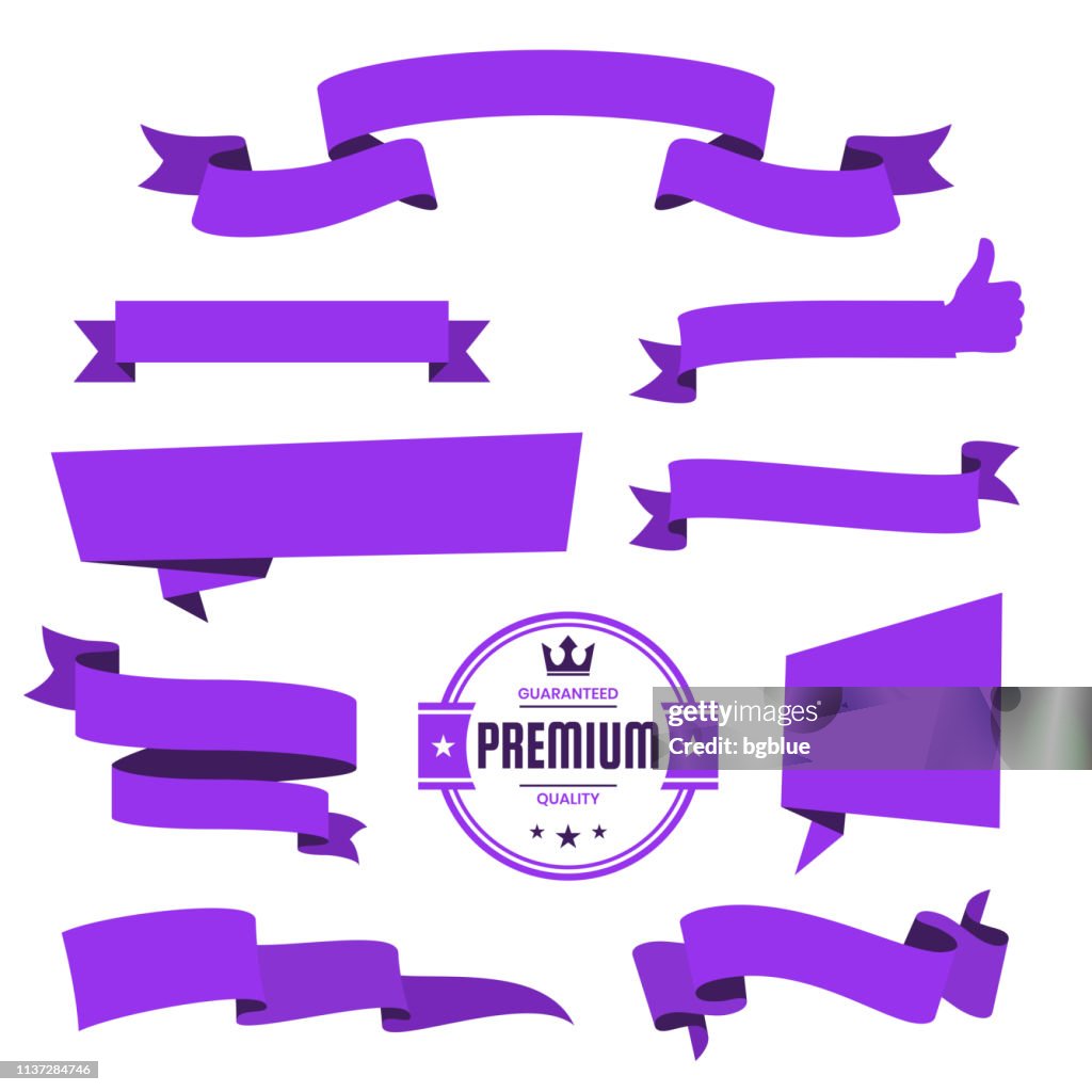 Purple Ribbon Label Set Of Purple Ribbons Banners Badges Labels Design Elements On White ...