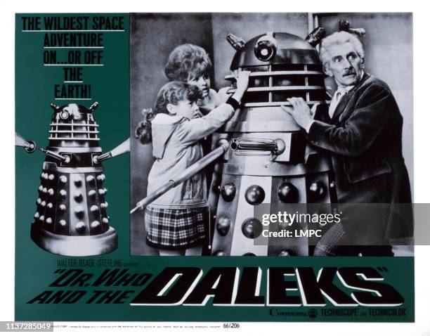 Dr. Who And The Daleks, lobbycard, from left, Roberta Tovey, Jennie Linden, Peter Cushing, 1965.