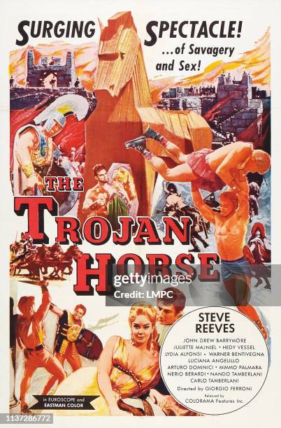 The Trojan Horse, poster, , US poster art, top, center: Steve Reeves, Edy Vessel; bottom: Edy Vessel, 1961.