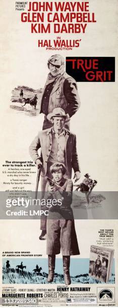 True Grit, poster, US poster art, from top: John Wayne, Glen Campbell, Kim Darby, 1969.