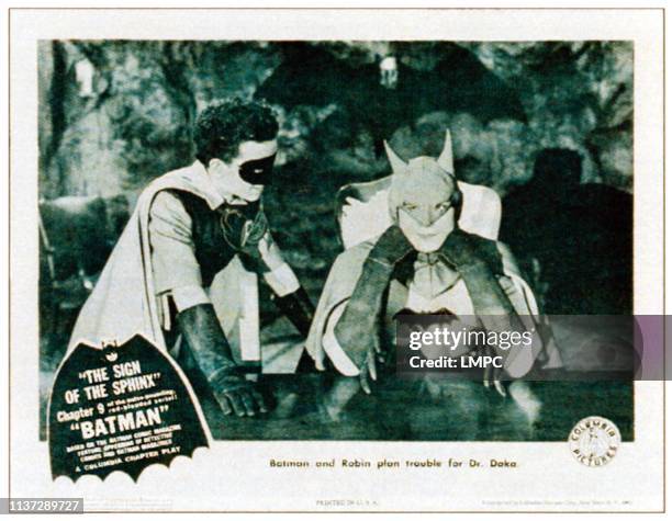 The Batman, lobbycard, from left: Douglas Croft , Lewis Wilson in 'Chapter 9: The Sign of the Sphinx', 1943.