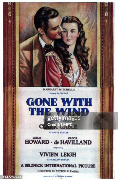 Gone With The Wind, poster, from left: Clark Gable, Vivien Leigh, 1939.