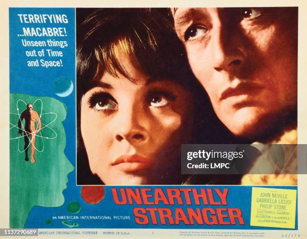 Unearthly Stranger, lobbycard, from left: Gabriella Licudi, John Neville, 1963.